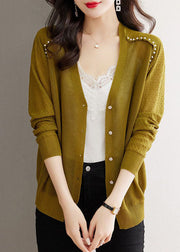 Casual Matcha Colour V Neck Nail Bead Button Ice Size Knit Cardigan Summer