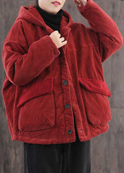 Casual Mulberry Hooded Corduroy Fine Cotton Filled Parka Winter