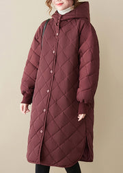 Casual Mulberry Hooded Patchwork Fine Cotton Filled Coats Winter