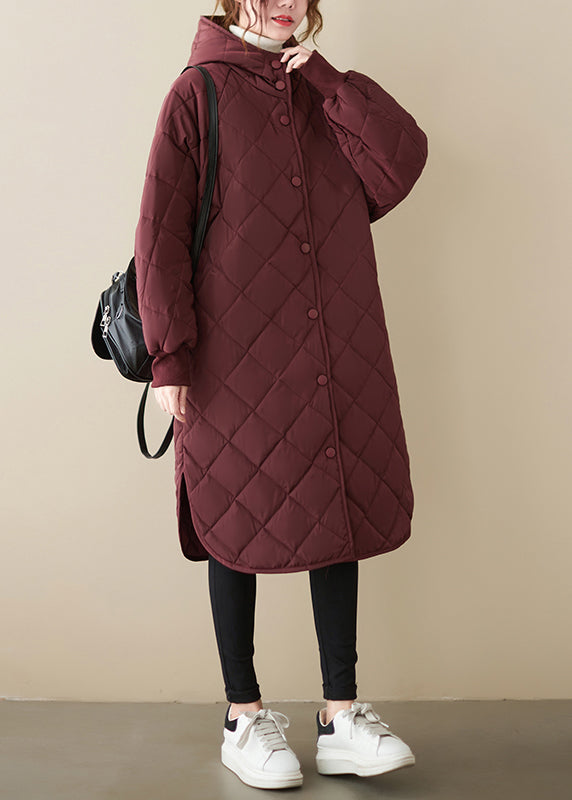 Casual Mulberry Hooded Patchwork Fine Cotton Filled Coats Winter