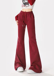 Casual Mulberry Pockets Drawstring Cotton Flared Trousers Spring