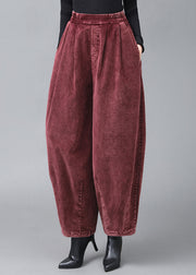 Casual Mulberry Wrinkled Pockets Corduroy Lantern Pants Fall
