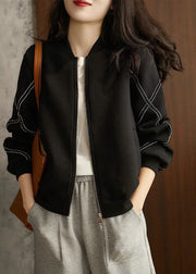 Casual Mulberry Zip Up Patchwork Cotton Jacket Fall