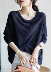 Casual Navy O-Neck Oversized Knit Top Batwing Sleeve