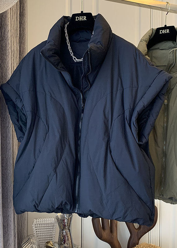 Casual Navy Turtleneck zippered Pockets Winter Sleeveless down vest