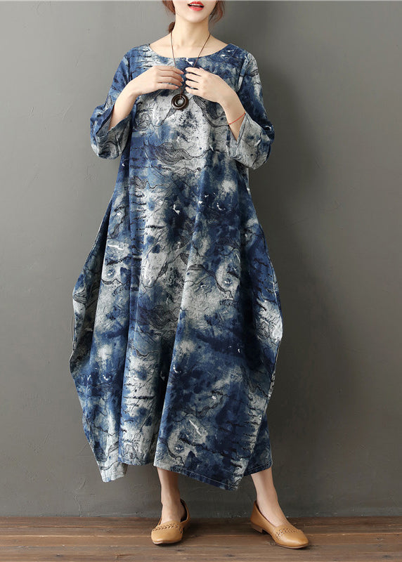 Casual O-Neck Print Cozy Vacation Long Dresses Spring