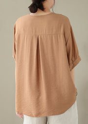 Casual Orange Peter Pan Collar Patchwork Cotton Shirt Tops Summer