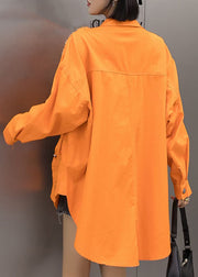 Casual Orange Pockets Graphic Patchwork Denim Coat Spring