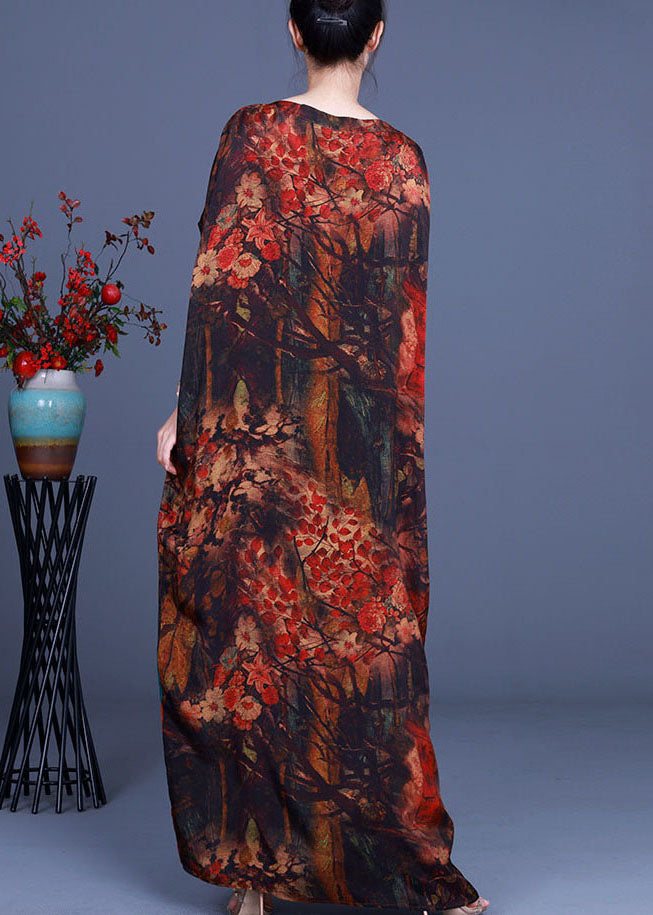 Casual Orange Print Patchwork asymmetrical design Fall Maxi Dresses