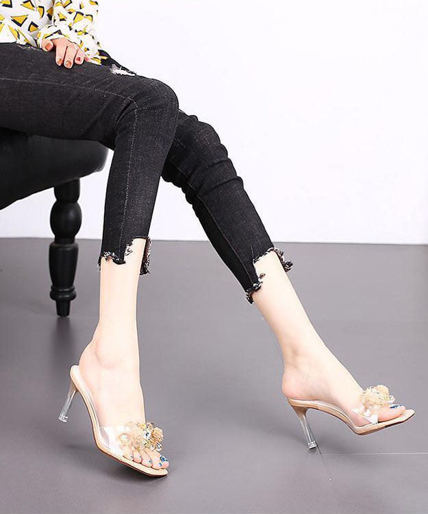Casual Peep Toe Stiletto Apricot Bow Clear High Heel Slippers