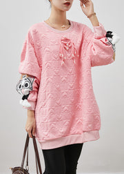 Casual Pink Cartoon Tasseled Cotton Sweatshirt Spring