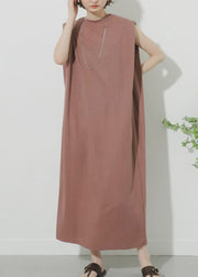 Casual Pink O-Neck Solid Maxi Dress Summer