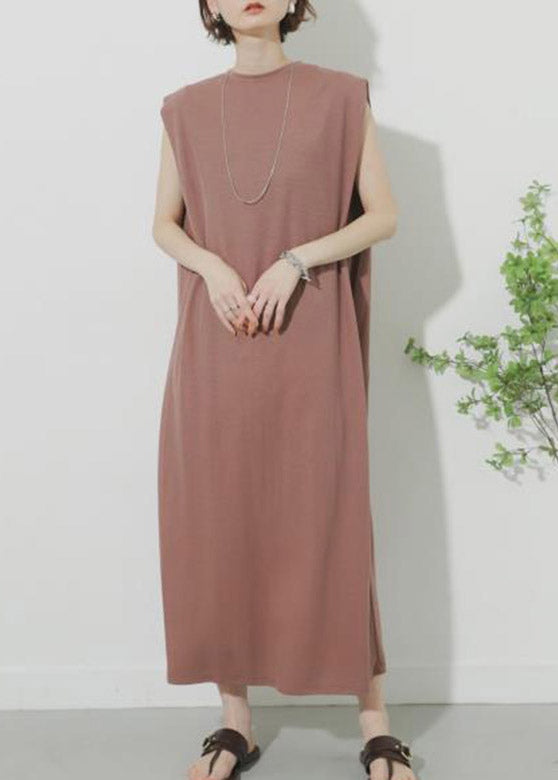 Casual Pink O-Neck Solid Maxi Dress Summer