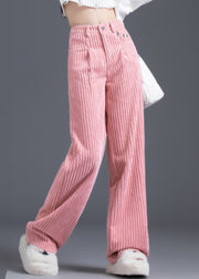 Casual Pink Pockets Corduroy Wide Leg Pants Spring
