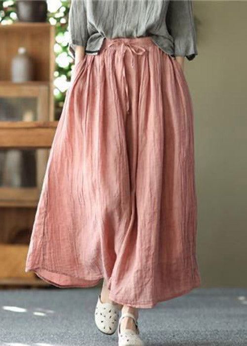 Lässiger Leinenrock mit rosa Taschen, zerknitterter Taille und Taille