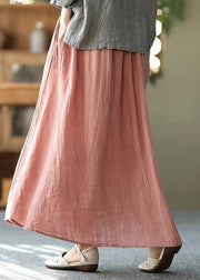 Casual Pink Pockets wrinkled Tie Waist Linen Skirt Summer