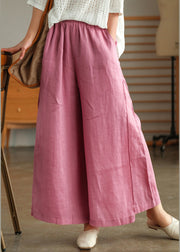Lässige rosafarbene elastische Taille Taschen Leinenhose mit weitem Bein Frühling