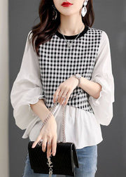 Casual Plaid Patchwork lantern sleeve Top Spring