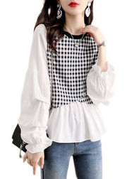 Casual Plaid Patchwork lantern sleeve Top Spring