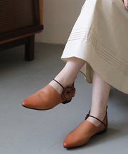 Lässige flache Schuhe mit spitzer Kappe für Damen aus rosa braunem Rindsleder