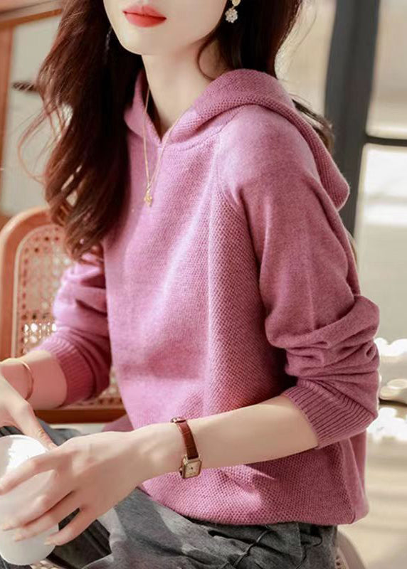 Casual Purple Hooded Thick Patchwork Knit Woolen Sweaters Fall