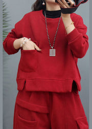 Casual Red Cinched Patchwork Warm Fleece Damen Sets 2 Stück Winter