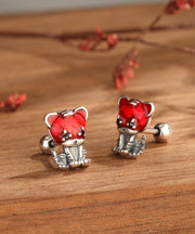 Beiläufige rote kleine Tiger-Form-Silber-Ohrstecker