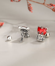 Casual Red Little Tiger Shape Silver Stud Earrings