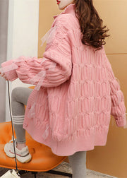 Casual Pink Loose Button cozy Long Sweater