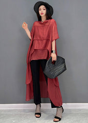 Casual Red O-Neck Asymmetrical Patchwork Dresses Short Sleeve