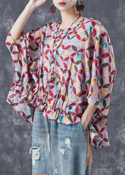 Casual Red Oversized Print Low High Design Cotton Top Summer