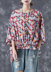 Casual Red Oversized Print Low High Design Cotton Top Summer