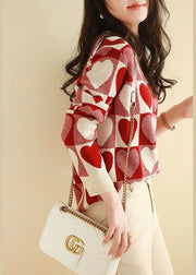 Casual Red Oversized Thick Loving Heart Print Knit Pullover Spring