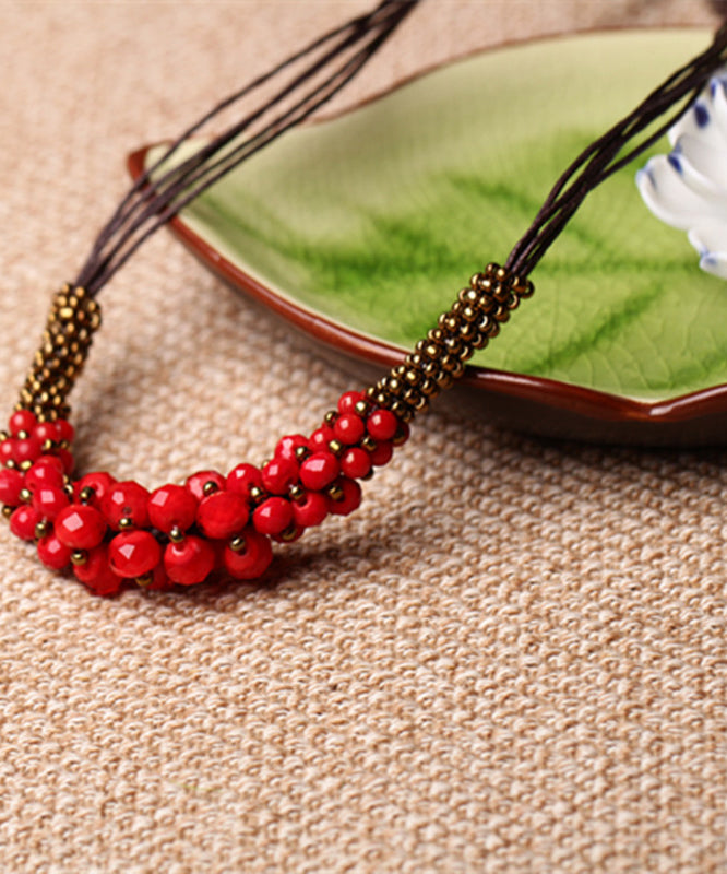 Casual Red Pearl Gratuated Bead Necklace