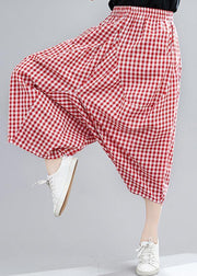Casual Red Plaid Large Women's Elastic Waist Pants - SooLinen