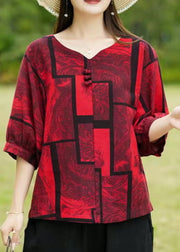 Casual Red Print Patchwork Top Summer