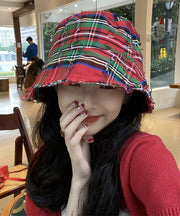 Casual Red Striped Patchwork Cotton Cloche Hat