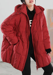 Casual Red Zippered Button Removable Duck Down Coat Winter