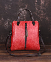 Casual Red zippered Paitings Calf Leather Backpack Bag