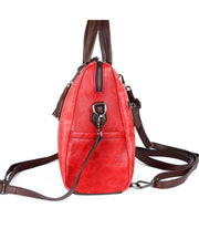 Casual Red zippered Paitings Calf Leather Backpack Bag