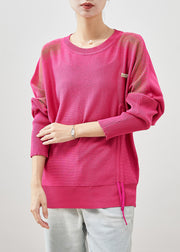 Casual Rose Drawstring Knit Sweater Tops Spring