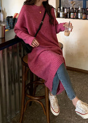 Casual Rose O-Neck Thick Cozy Loose Knit Sweater Dress Winter