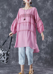 Casual Rose Oversized Patchwork Cotton Robe Dresses Summer
