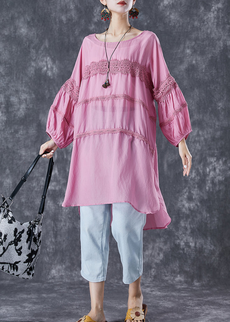 Casual Rose Oversized Patchwork Cotton Robe Dresses Summer