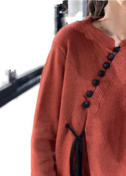 Casual Chocolate O-Neck Button Asymmetrical Design Fall Sweater