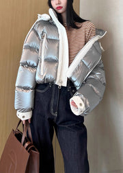Casual Silvery Hooded Patchwork Duck Down Down Coat Winter