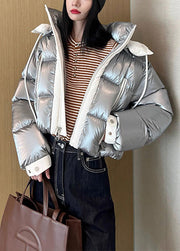 Casual Silvery Hooded Patchwork Duck Down Down Coat Winter