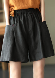 Lässige, einfarbige, schwarze, elastische Taillen-Leinen-Shorts für den Sommer