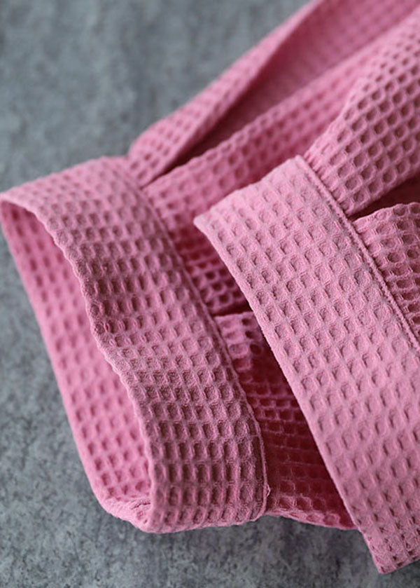 Casual Solid Pink Bubikragen Plaid Baumwolle A-Linie Kleider Armband Ärmel