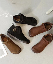 Casual Splicing Brown Ankle Boots Buckle Strap Boots